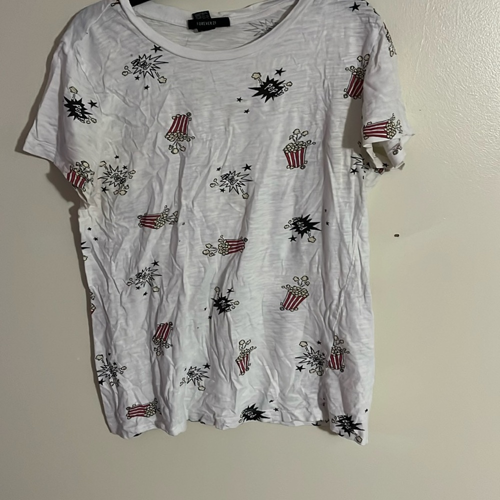 Forever 21 Popcorn Pattern T-Shirt Casual White